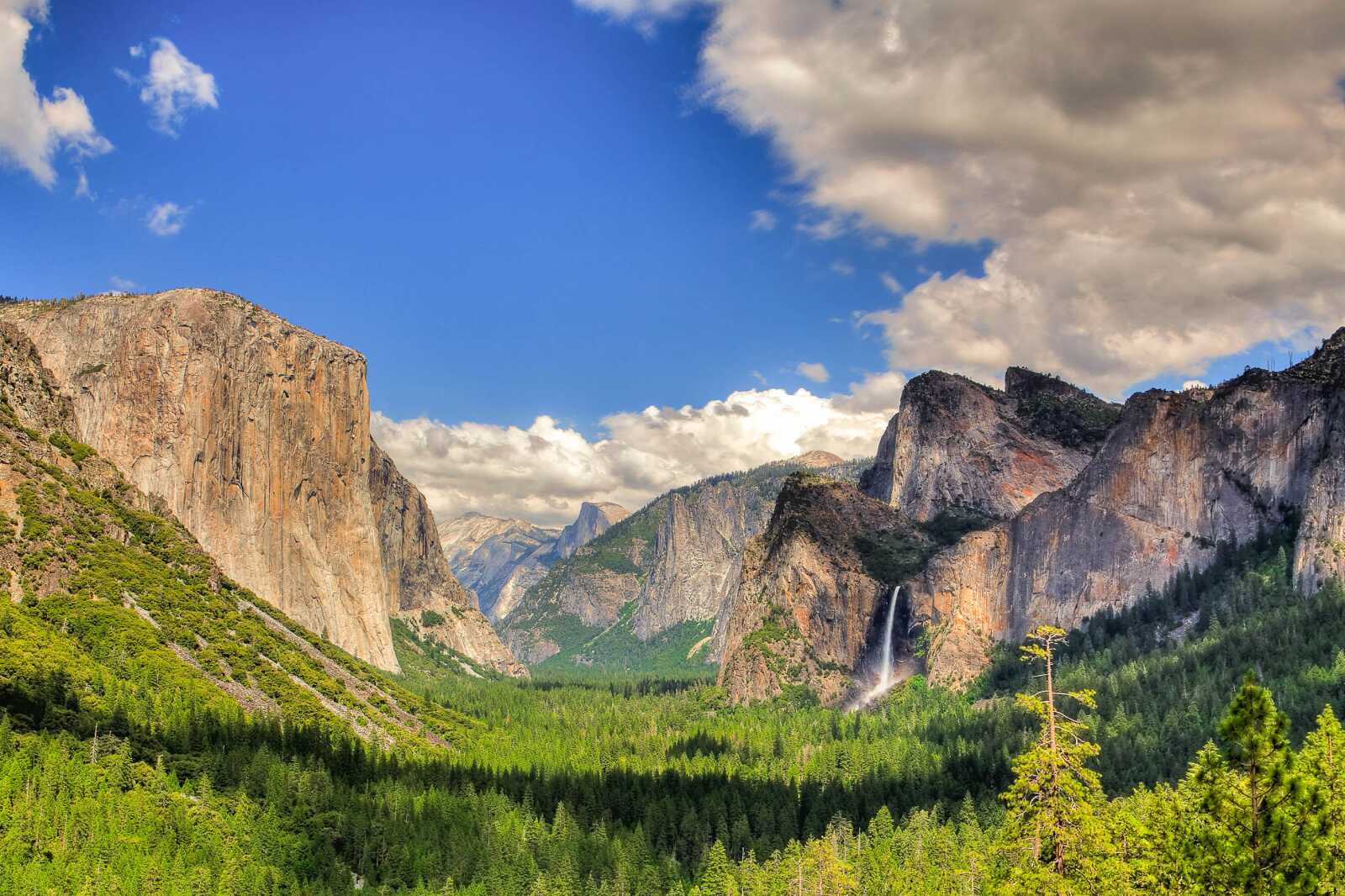 Yosemite Valley with granite cliffs and evergreen forest